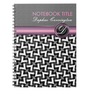 Stylisches Lady Schwarz-weiß Pattern Monogram Note Notizblock