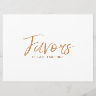 Stylisches Lettered Gold Rose Custom "Favors" Sign Einladung