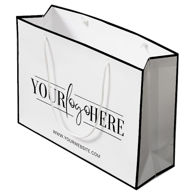 Stylisches Logo mit Minimalistischer Website Große Geschenktüte (Rückseite Schrägansicht)