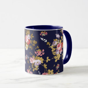 Stylisches navyblaues rosa gold boho floral tasse