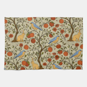 Stylisches Orangen-Äpfel auf braunen Bäumen Design Geschirrtuch