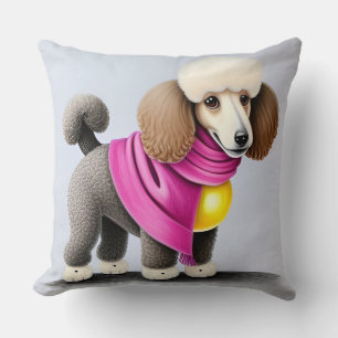 Stylisches Poodle Wearing Pink Scarf Kissen