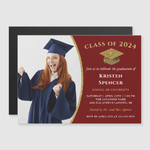 Stylisches Red Gold Foto Graduation Party Magnet