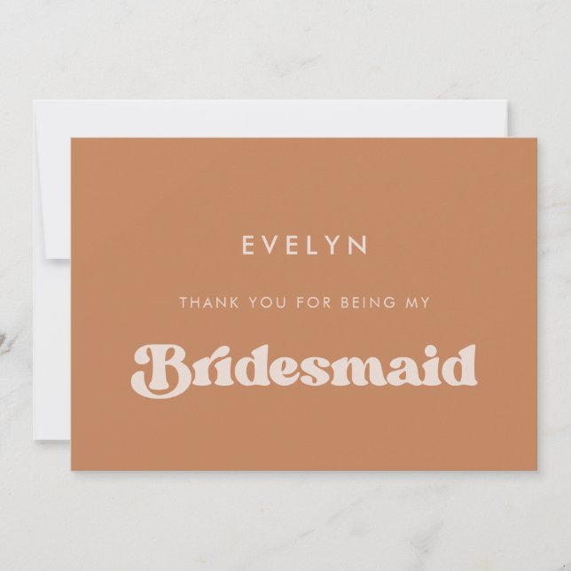 Stylisches Retro Brown Bridesmaid danke Ihnen Text Einladung (Vorderseite)
