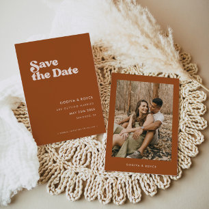 Stylisches Retro-Burnt-Orange-Foto Save The Date