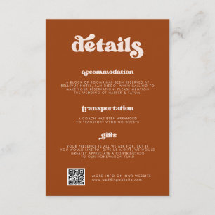 Stylisches Retro Burnt Orange Wedding Details QR C Begleitkarte