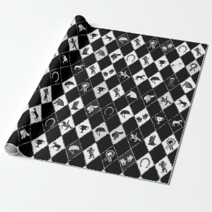 Stylisches Schwarz-Weiß-Reiter-Diamantmuster Geschenkpapier