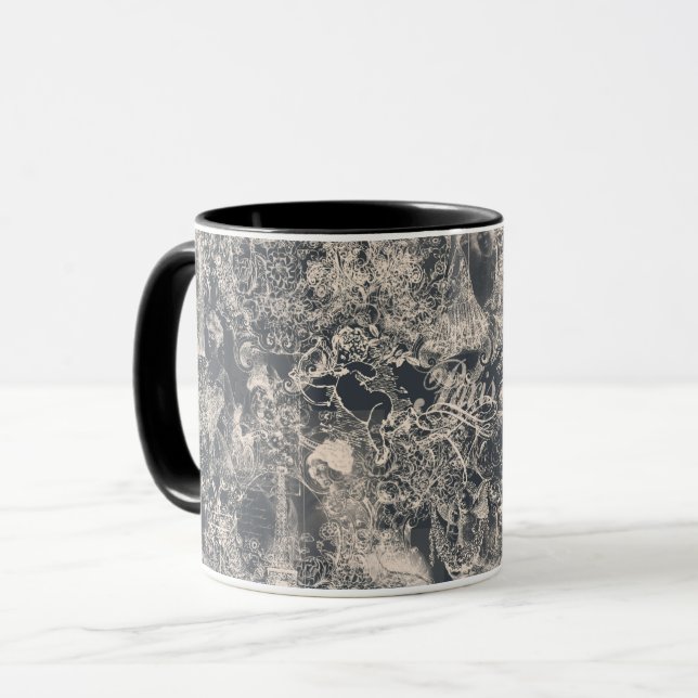 Stylisches schwarzes Pariser Toile-Design Tasse (Vorderseite Links)
