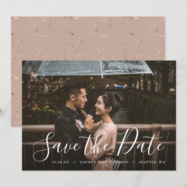 Stylisches Skript-Foto-Overlay Save the Date Einladung (Vorne/Hinten)