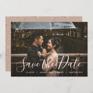Stylisches Skript-Foto-Overlay Save the Date Einladung