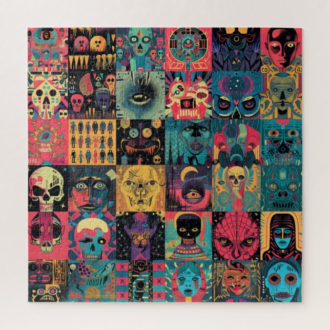Stylised Patchwork of Skulls & Heads Puzzle (Vertikal)