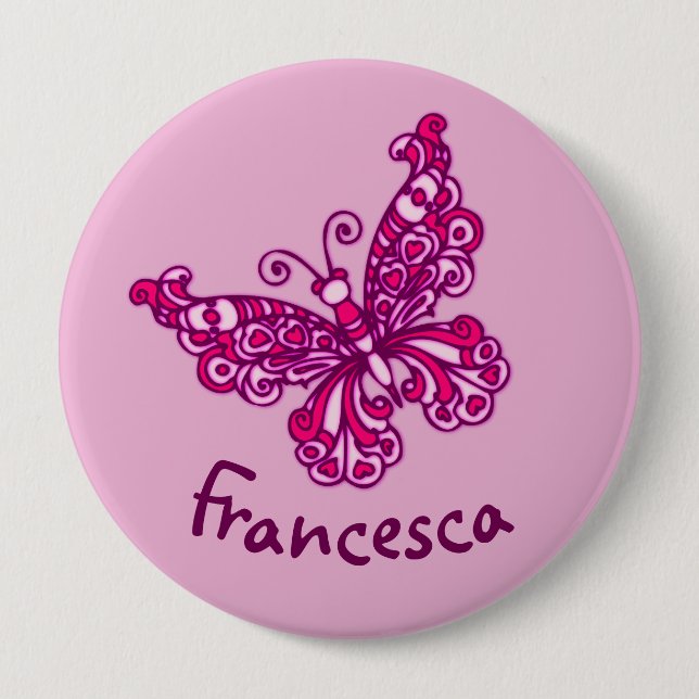 Stylised pink butterfly art name button (Vorderseite)