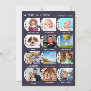 Stylish 12-Foto Custom Collage Mute Dark Blue Feiertagskarte