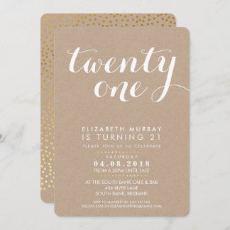 STYLISH 21. Geburtstag Party INVITE white on kraft Einladung
