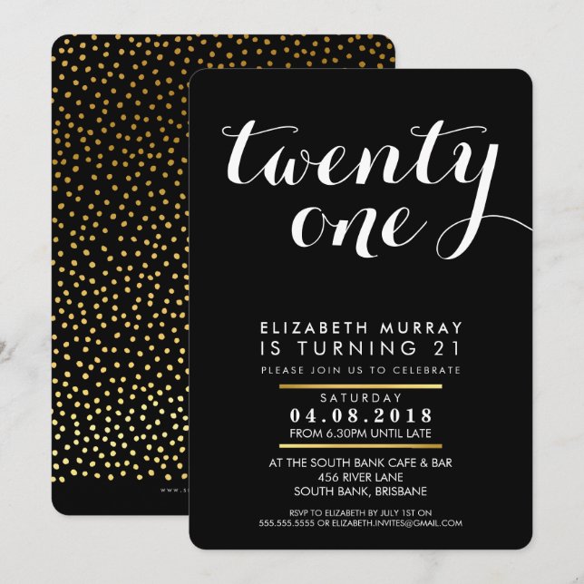 STYLISH 21. Geburtstagsfeier Party INVITE Einladung (Vorne/Hinten)
