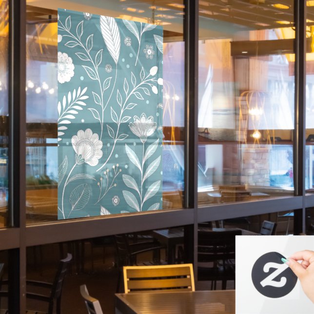 Stylish 24x36 Floral Transparent Window Cling Déco Fensteraufkleber (Restaurantfenster)