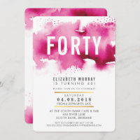 STYLISH 40. Geburtstag Party INVITE Aquarell Rosa