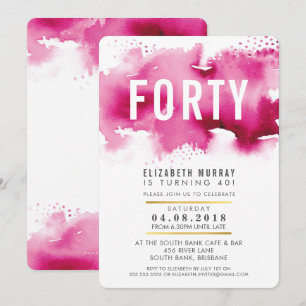 STYLISH 40. Geburtstag Party INVITE Aquarell Rosa Einladung