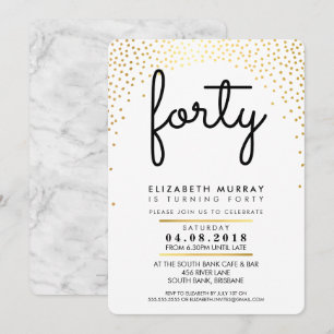 STYLISH 40. Geburtstag Party INVITE Goldkonfetti Einladung