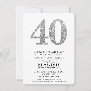 STYLISH 40. Geburtstag Party INVITE silber Glitzer Einladung