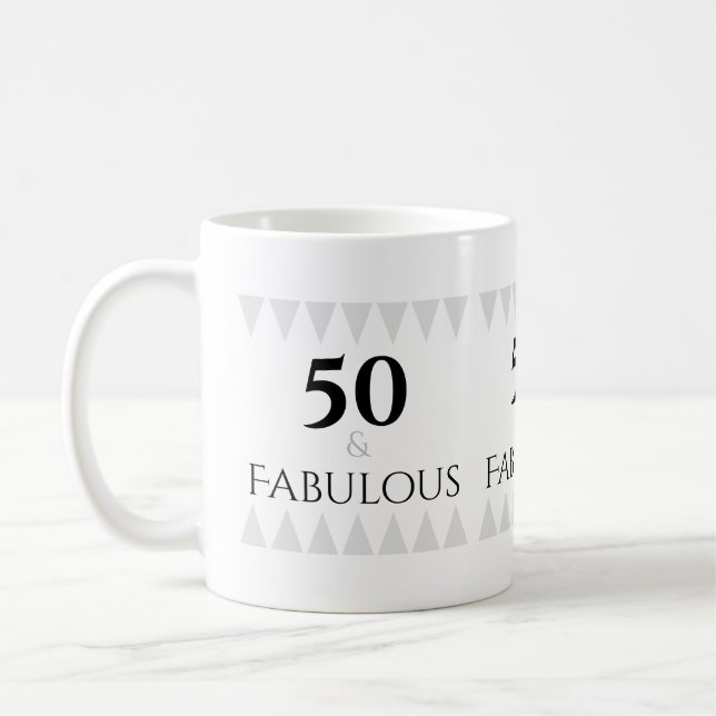 Stylish 50 & Fabulous Silver Black Typografy Kaffeetasse (Links)
