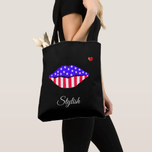 Stylish American Flag Lippen & Kalligrafie auf Sch