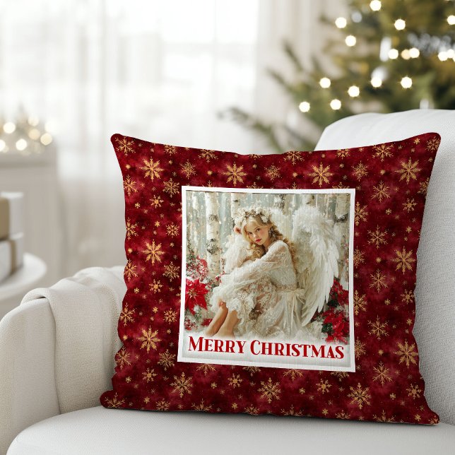 Stylish Angel Poinsettia Red Gold Accent Christmas Kissen (Stylish Angel Poinsettia Red Gold Accent Christmas Pillow

)