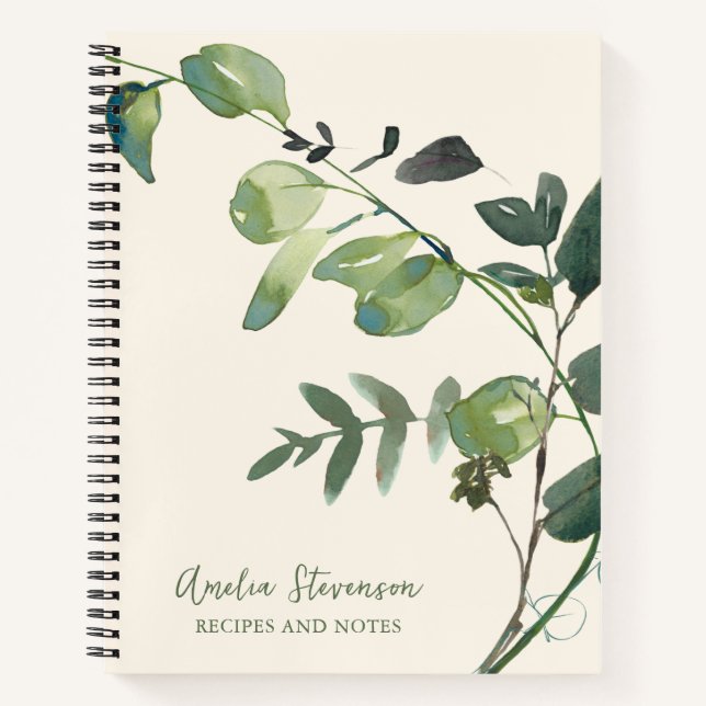 Stylish Autumn Botanical Greenery Name Recipe Notizbuch (Vorderseite)