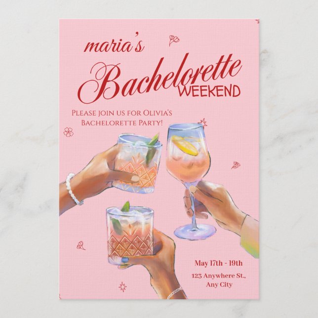 Stylish Bachelorette Weekend Invitation for Bride Einladung (Vorderseite)