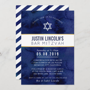 STYLISH BAR MITZVAH Klassisches Minimal-Marinegold Einladung