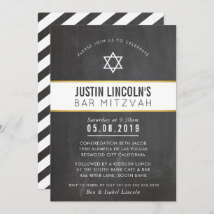 STYLISH-BAR MITZVAH-Mindest-Grauschalkpappgold Einladung