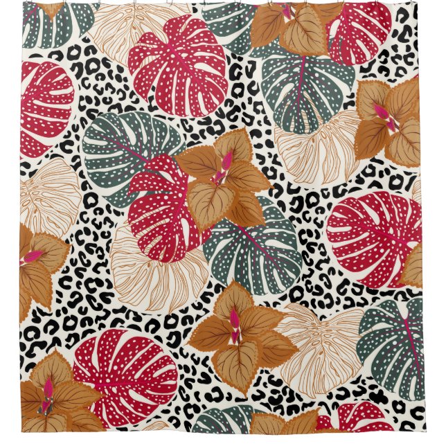 Stylish beautiful tropical forest print on leopard duschvorhang (Vorderseite)