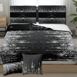 Stylish Black and Silver Sparkly Icicle Surname Kissenbezug