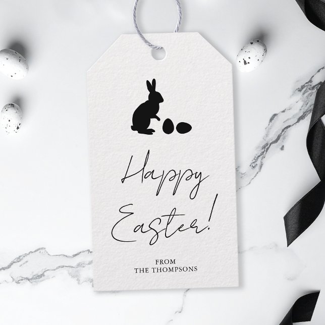 Stylish Black And White Bunny Minimal Happy Easter Geschenkanhänger (Von Creator hochgeladen)
