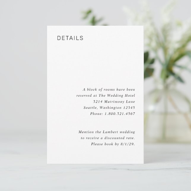 Stylish Black and White Minimalist Wedding Begleitkarte (Stehend Vorderseite)