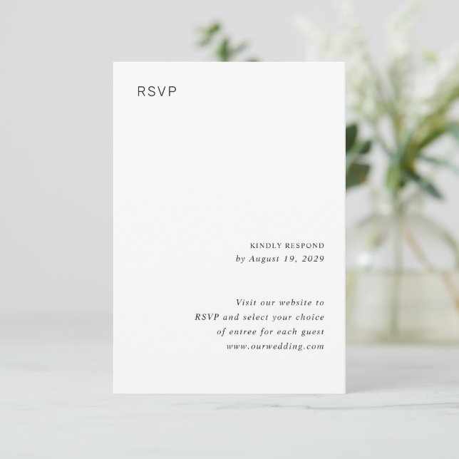 Stylish Black and White Minimalist Wedding RSVP Karte (Stehend Vorderseite)