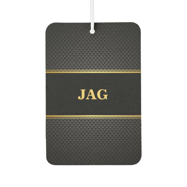 Stylish Black Carbon Gold Monogram Autolufterfrischer (Vorderseite)