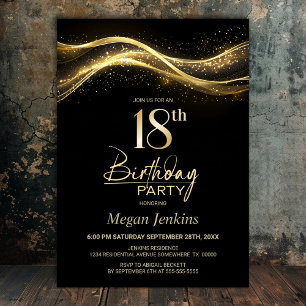Stylish Black Gold 18. Geburtstagsparty Einladung
