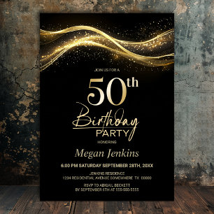 Stylish Black Gold 50. Geburtstagsparty Einladung