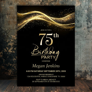 Stylish Black Gold 75. Geburtstagsparty Einladung