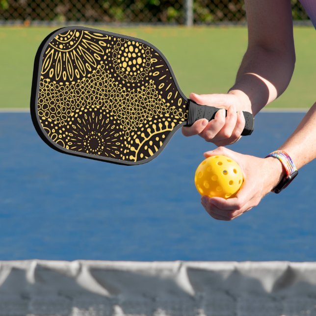 Stylish Black Gold Ethnic Floral Pickleball Paddle (InSitu)