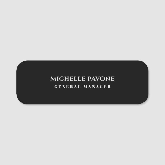 Stylish Black & Grey Simple Plain Professional Namensschild (Vorderseite)
