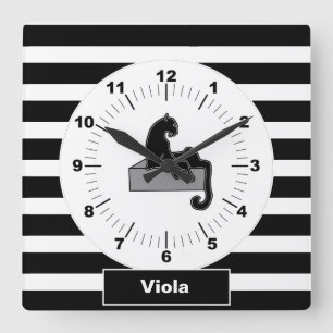 Stylish Black Panther Cat White Modern Quadratische Wanduhr