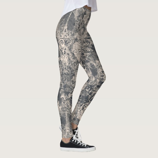 Stylish Black Paris Toile Design Leggings (Rechts)