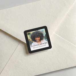 Stylish Black Square Photo Funeral Quadratischer Aufkleber