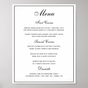 Stylish Black White 3 course Wedding Menu Poster