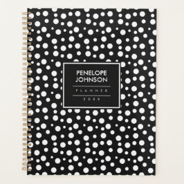 Stylish Black White Polka Dot Pattern Planer