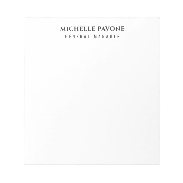 Stylish Black & White Simple Plain Professional Notizblock (Vorderseite)