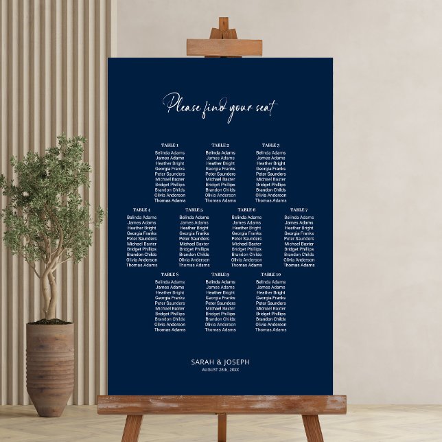 Stylish Blue 10 Table Wedding Seating Chart Poster (Von Creator hochgeladen)