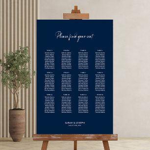 Stylish Blue 12 Table Wedding Seating Chart Poster